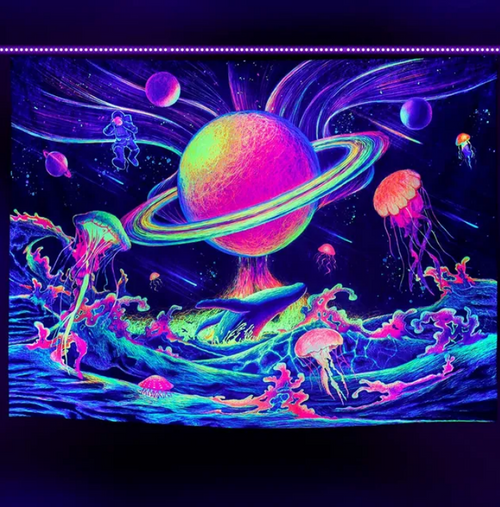 Maccyafst Blacklight Planet Galaxy Duvar Halısı