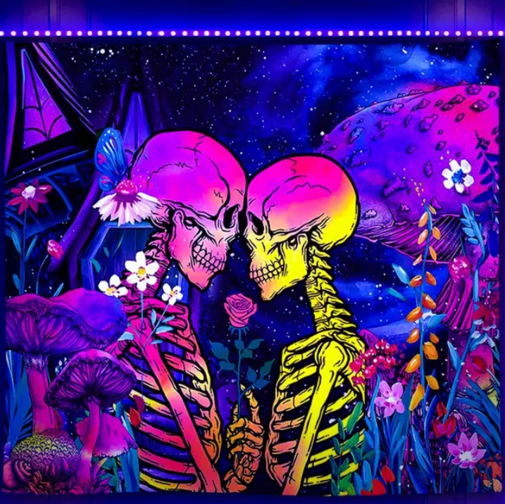 Blacklight Trippy Kafatası Duvar Halısı