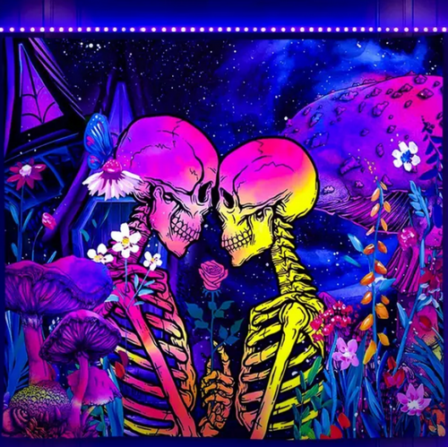 Blacklight Trippy Kafatası Duvar Halısı