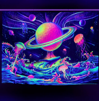 Maccyafst Blacklight Planet Galaxy Duvar Halısı